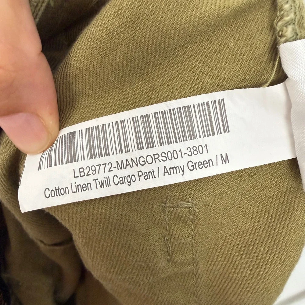 Quince Women Army Green Cotton Linen Twill Cargo Pants M High Rise Utility